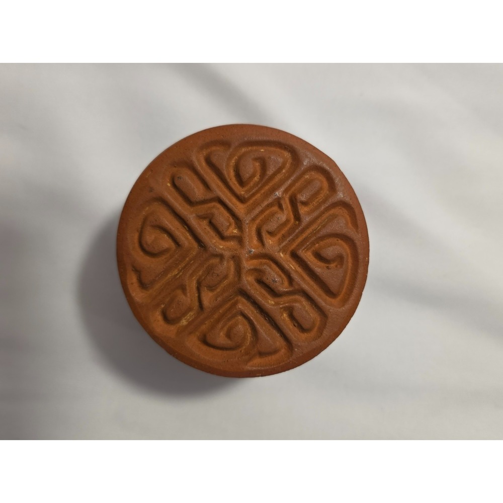 Floral Ceramic Terra Cotta Butter Cookie Stamp Crock Lid  3" Vintage Design
